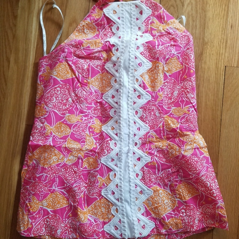 Lilly Pulizter orange/pink fish print halter top